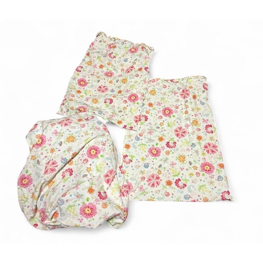 Pottery Barn Kids Full Sheet Set Floral Butterfly Cotton 3 Pc Made in Israel